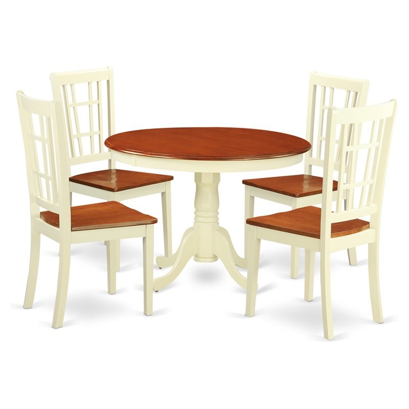 East West Furniture Hartland 5-piece Wood Dining Table and Chairs in Cherry