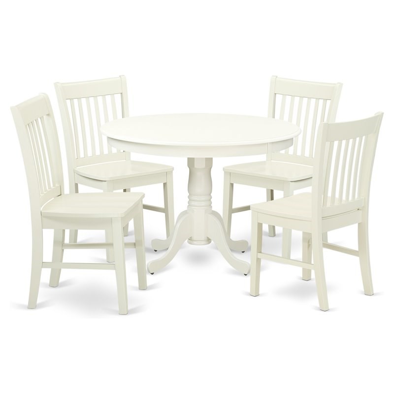 East West Furniture Hartland 5-piece Wood Dining Set in Linen White