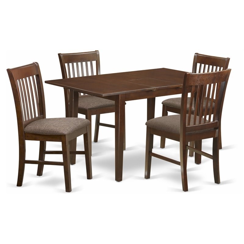 East West Furniture Norfolk 5-piece Wood Dining Set with Fabric Seat in Mahogany