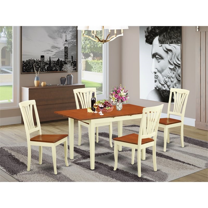 East West Furniture Norfolk 5-piece Wood Dining Room Set in Buttermilk/Cherry