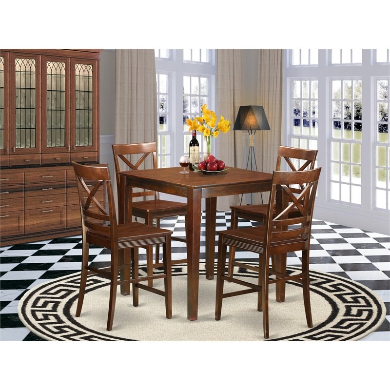 East West Furniture Vernon 5-piece Wood Counter Height Dining Set in Mahogany
