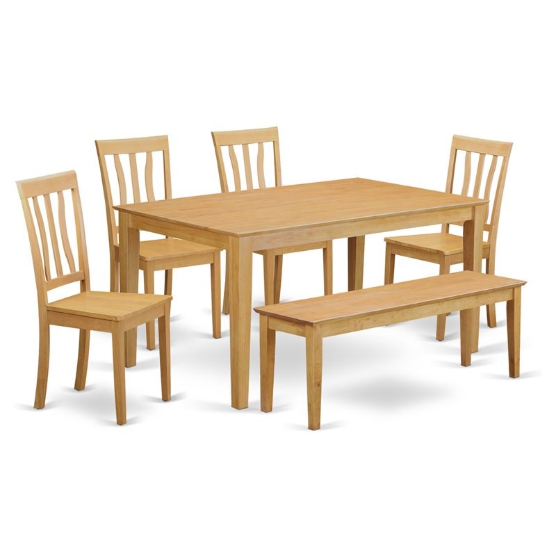 East West Furniture Capri 6-piece Traditional Wood Dining Room Set in Oak