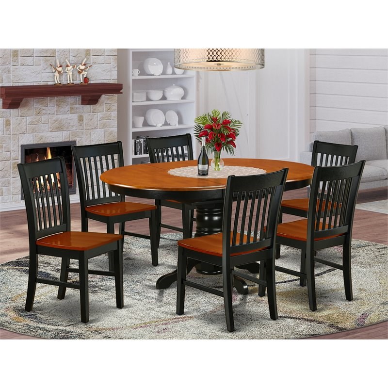 East West Furniture Kenley 7-piece Wood Dining Set in Black/Cherry