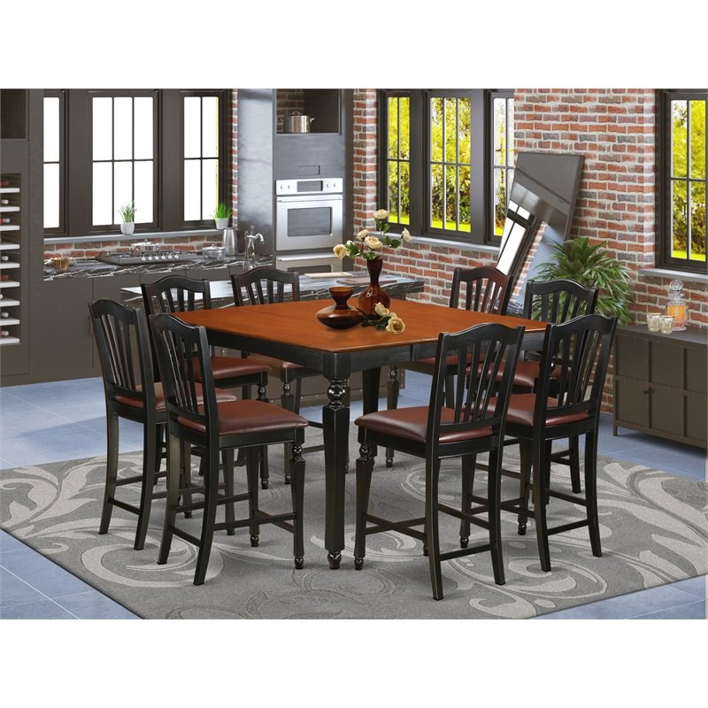East West Furniture Chelsea 9-piece Wood Dining Table Set in Black/Cherry