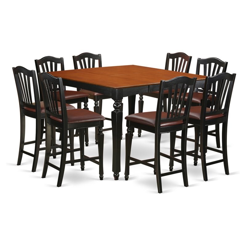 East West Furniture Chelsea 9-piece Wood Dining Table Set in Black/Cherry