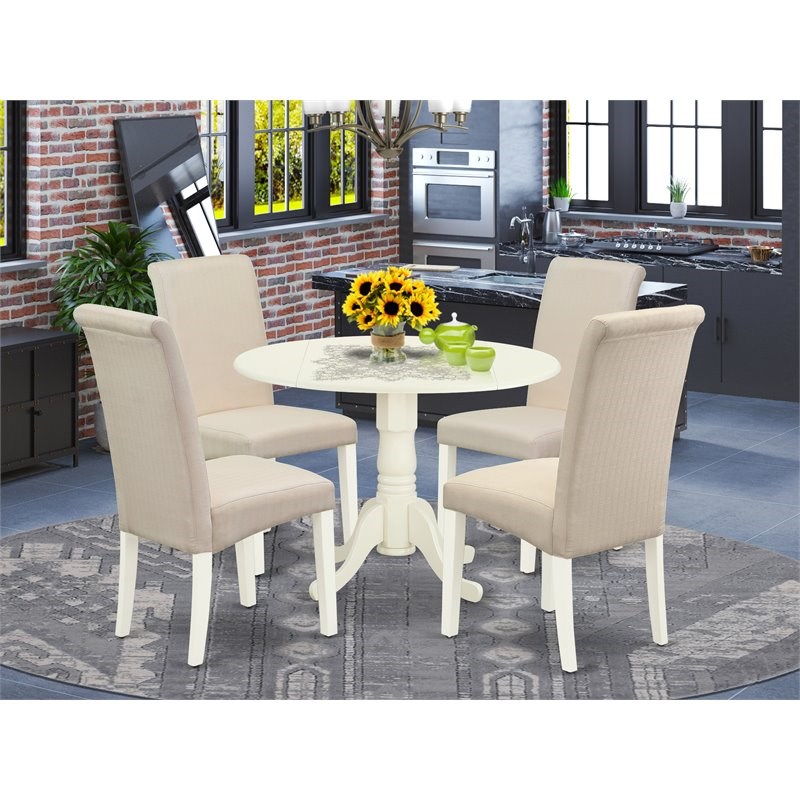 East West Furniture Dublin 5-piece Wood Dining Set in Linen White/Cream