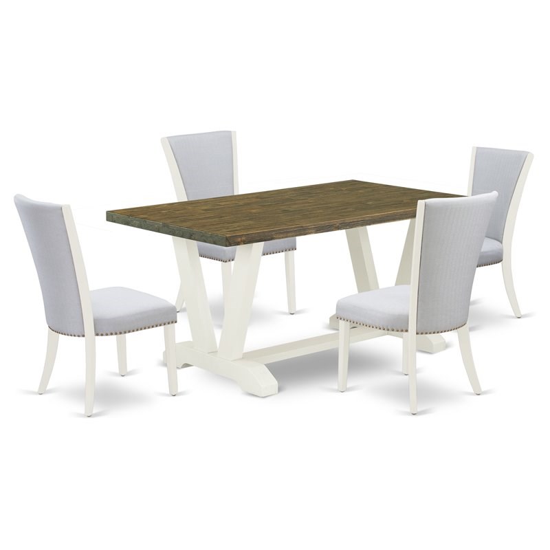 East West Furniture V-Style 5-piece Dining Table Set in Linen White