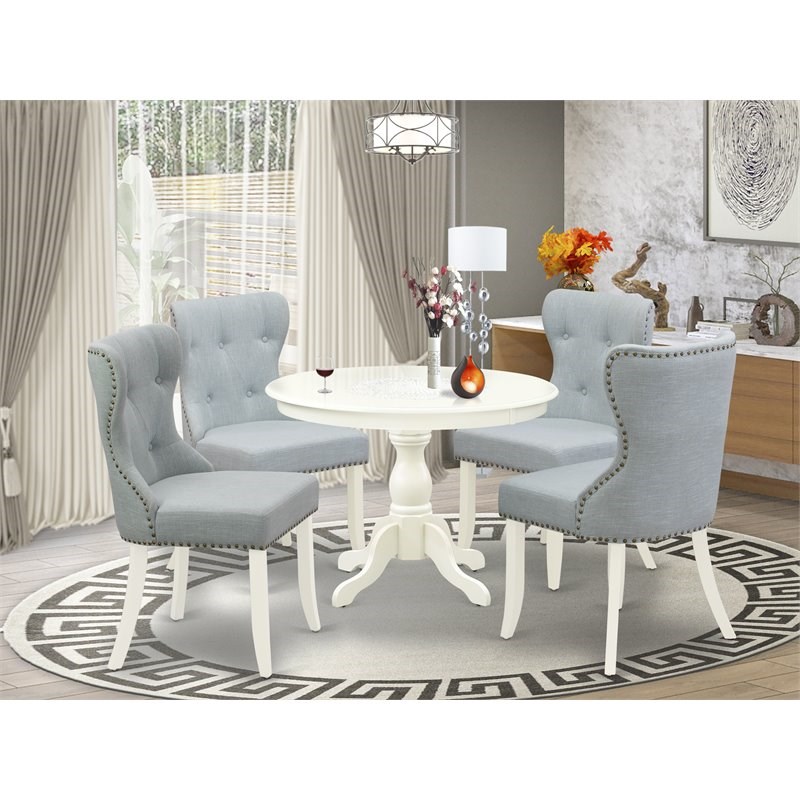 East West Furniture Hartland 5-piece Wood Dining Set in Linen White/Baby Blue
