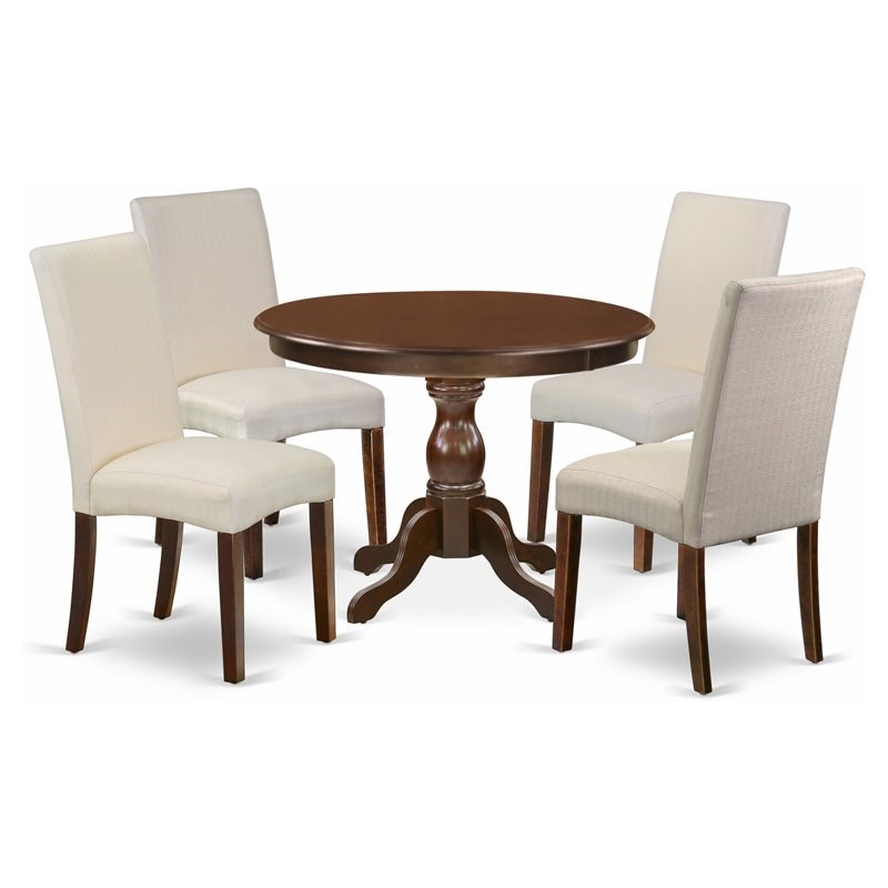 East West Furniture Hartland 5-piece Wood Dining Set in Mahogany/Cream