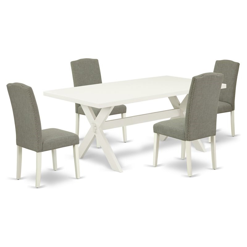 East West Furniture X-Style 5-piece Wood Dining Set in Linen White/Dark Shitake