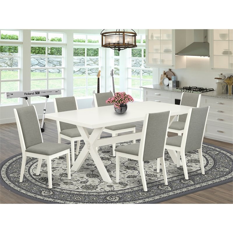 East West Furniture X-Style 7-piece Wood Dinette Table Set in Linen White