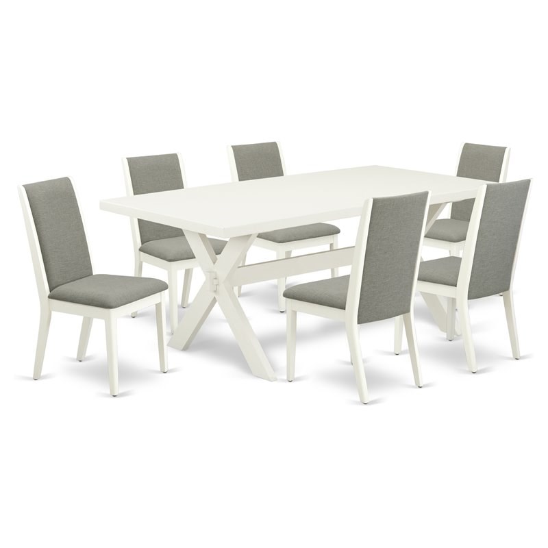 East West Furniture X-Style 7-piece Wood Dinette Table Set in Linen White