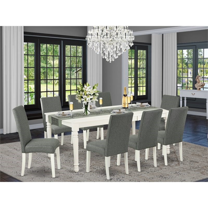 East West Furniture Dover 9-piece Wood Dining Set in Linen White/Gray