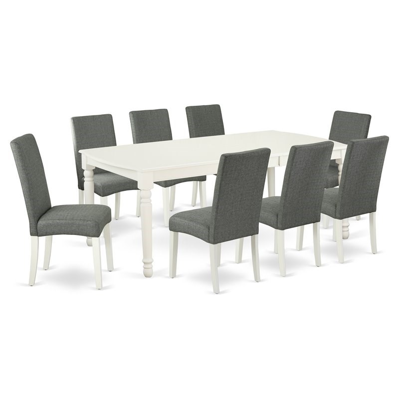 East West Furniture Dover 9-piece Wood Dining Set in Linen White/Gray