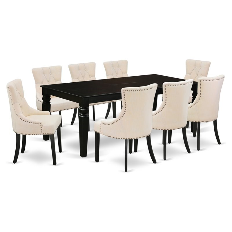 East West Furniture Logan 9-piece Wood Dining Set in Black/Light Beige