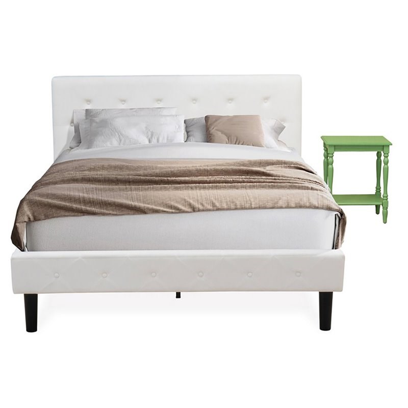 East West Furniture Nolan 2 Pieces Wood Queen Bedroom Set in White/Clover Green