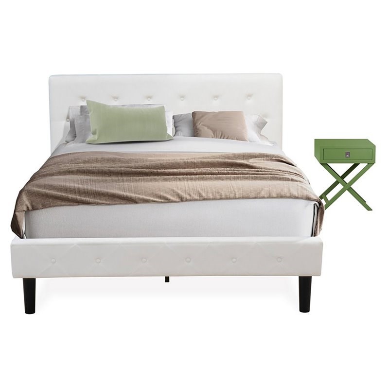 East West Furniture Nolan 2-Piece Wooden Queen Bedroom Set in White/Clover Green