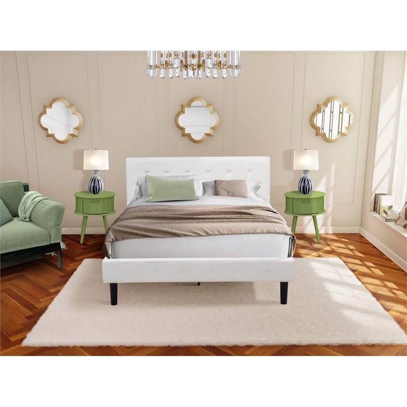 East West Furniture Nolan 3-Piece Wood Queen Bedroom Set in White/Clover Green