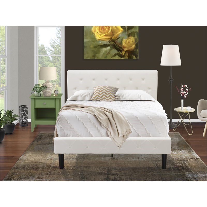 East West Furniture Nolan 2 Pieces Wooden Full Bedroom Set in White/Clover Green