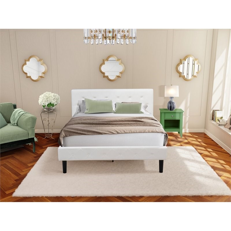 East West Furniture Nolan 2-Piece Wood Queen Bedroom Set in White & Clover Green