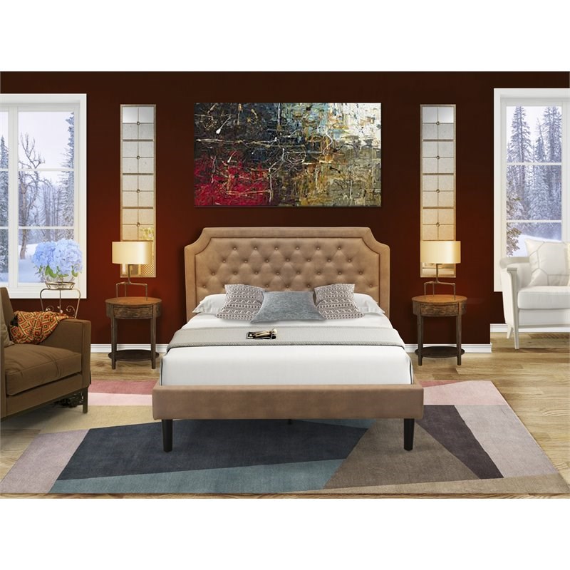 East West Furniture Granbury 3Piece Wood Queen Bedroom Set in Jacobean