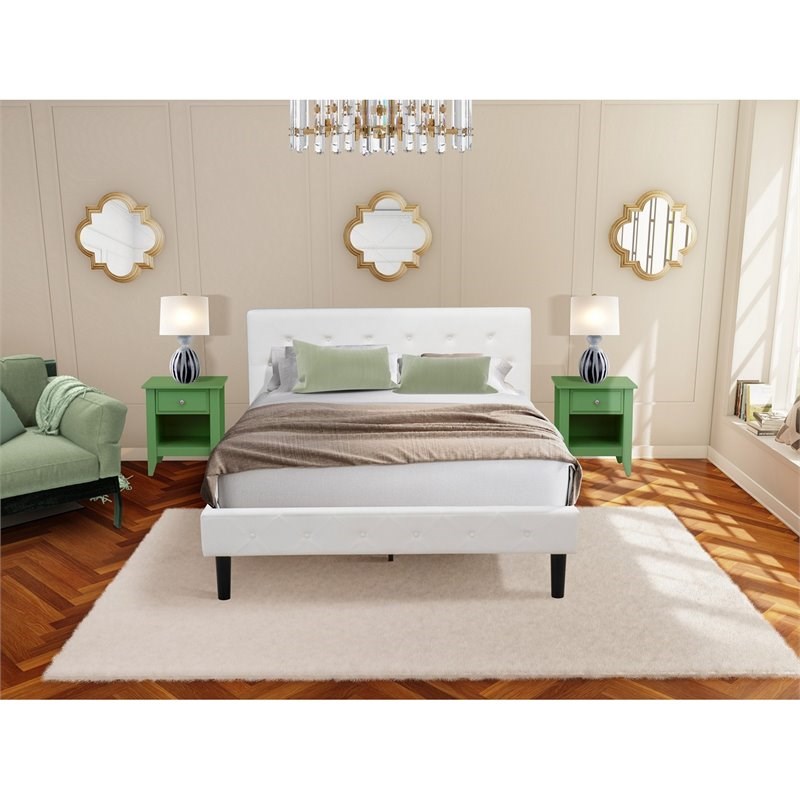 East West Furniture Nolan 3-Piece Wood Queen Bedroom Set in White & Clover Green