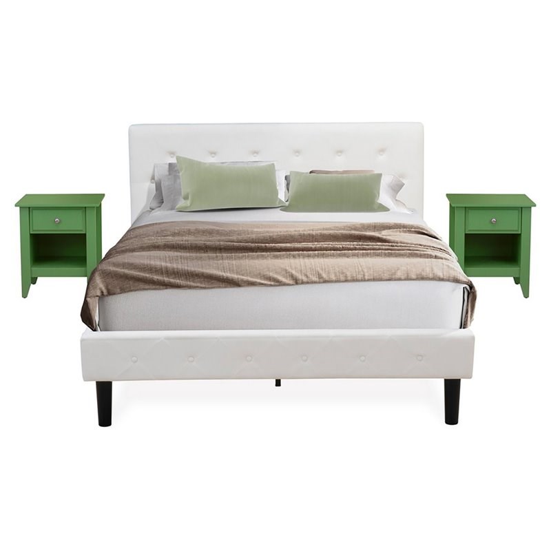 East West Furniture Nolan 3-Piece Wood Queen Bedroom Set in White & Clover Green