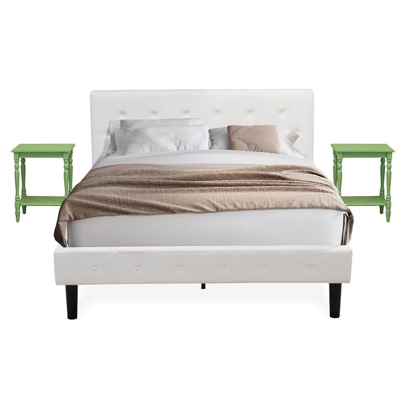 East West Furniture Nolan 3 Pieces Wood Queen Bedroom Set in White/Clover Green