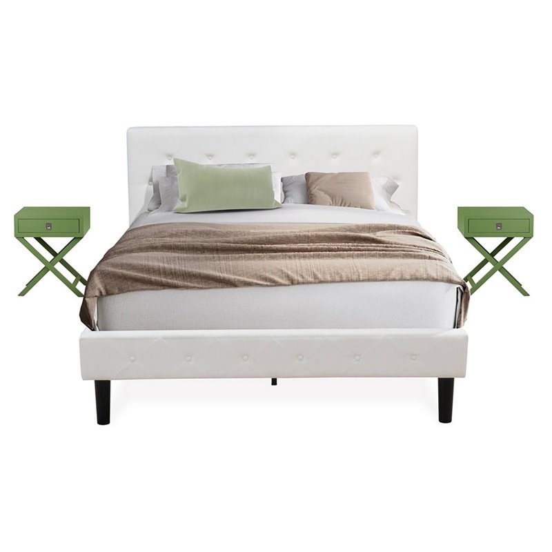 East West Furniture Nolan 3-Piece Wooden Queen Bedroom Set in White/Clover Green