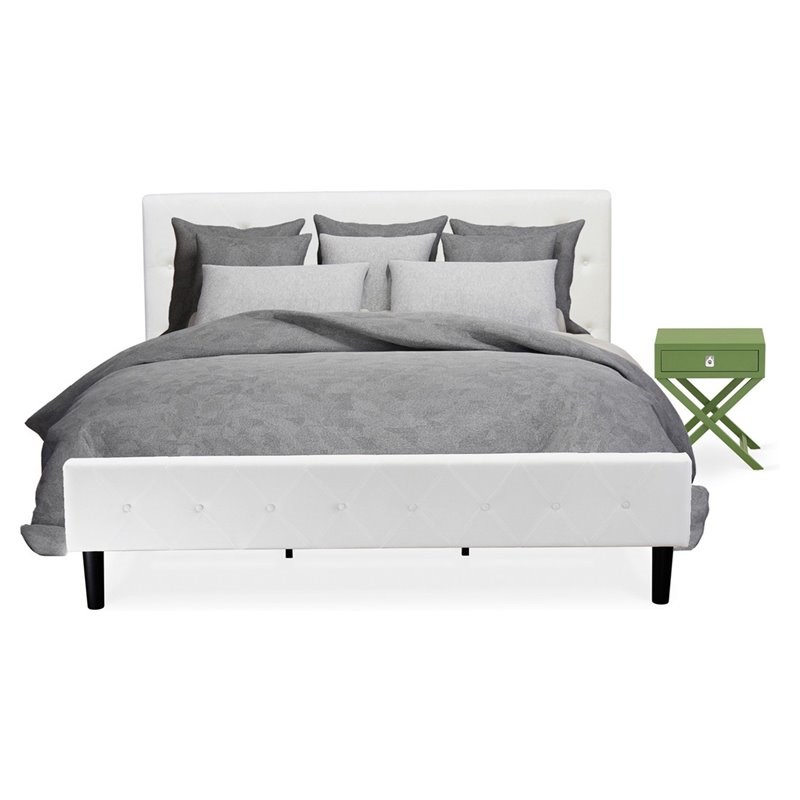 East West Furniture Nolan 2 Pieces Wood King Bedroom Set in White/Clover Green
