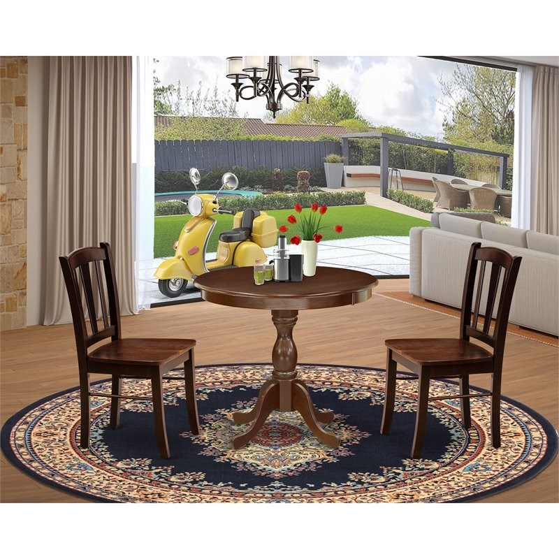 East West Furniture Antique 3-Piece Solid Wooden Dining Set in Mahogany