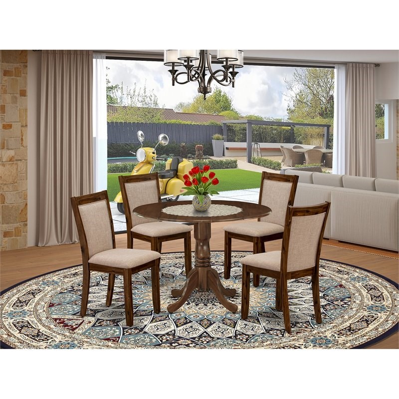 East West Furniture Dublin 5-Piece Wooden Dining Set in Natural Walnut