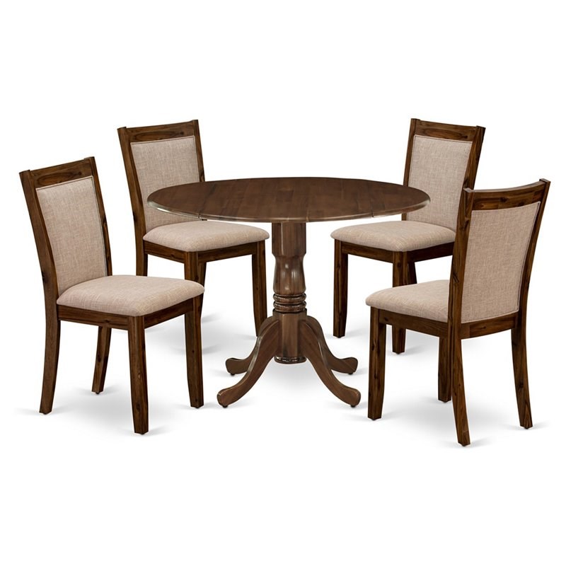 East West Furniture Dublin 5-Piece Wooden Dining Set in Natural Walnut