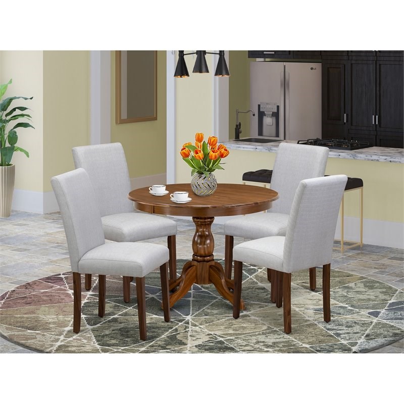 East West Furniture Hartland 5-Piece Wooden Dining Set in Antique Walnut/ Gray
