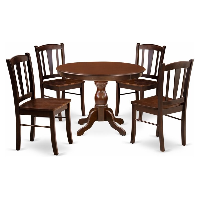 East West Furniture Hartland 5-Piece Solid Wooden Dining Set in Mahogany