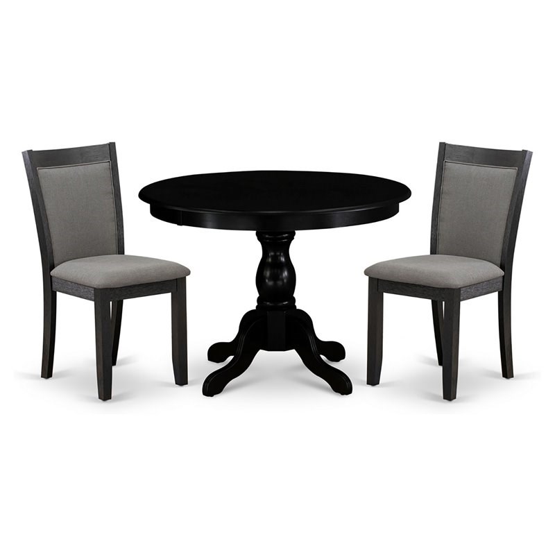 East West Furniture Hartland 3-Piece Wooden Dining Set in Black/Dark Gotham Gray