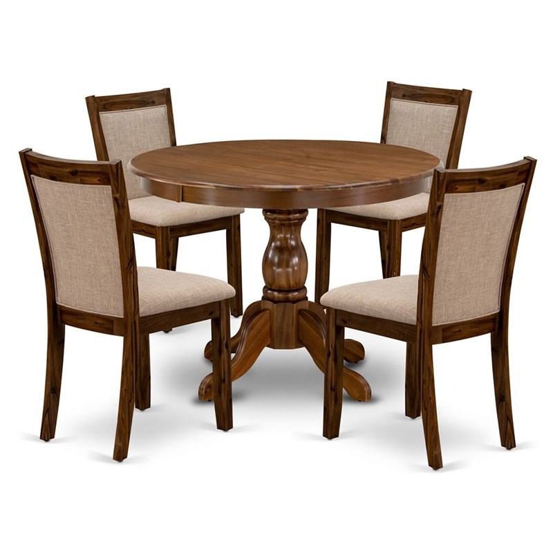 East West Furniture Hartland 5-Piece Wooden Dining Set in Walnut/Light Tan