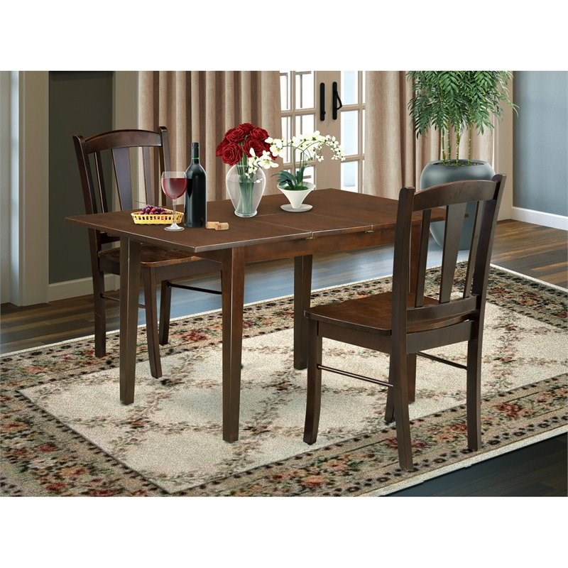 East West Furniture Norfolk 3-Piece Solid Wooden Dining Set in Mahogany