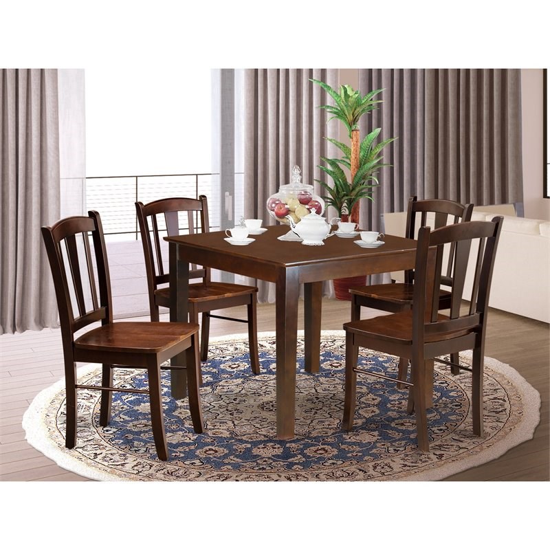 East West Furniture Oxford 5-Piece Solid Wooden Dining Set in Mahogany