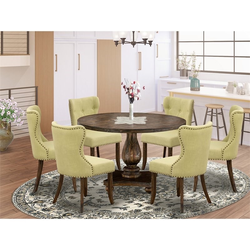 East West Furniture Irving 7Piece Wood Dining Set in Distressed