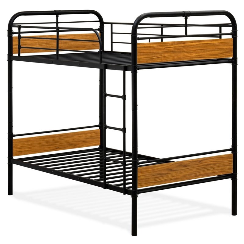 East West Furniture Hedley Traditional Wood and Metal Bunk Bed in Black