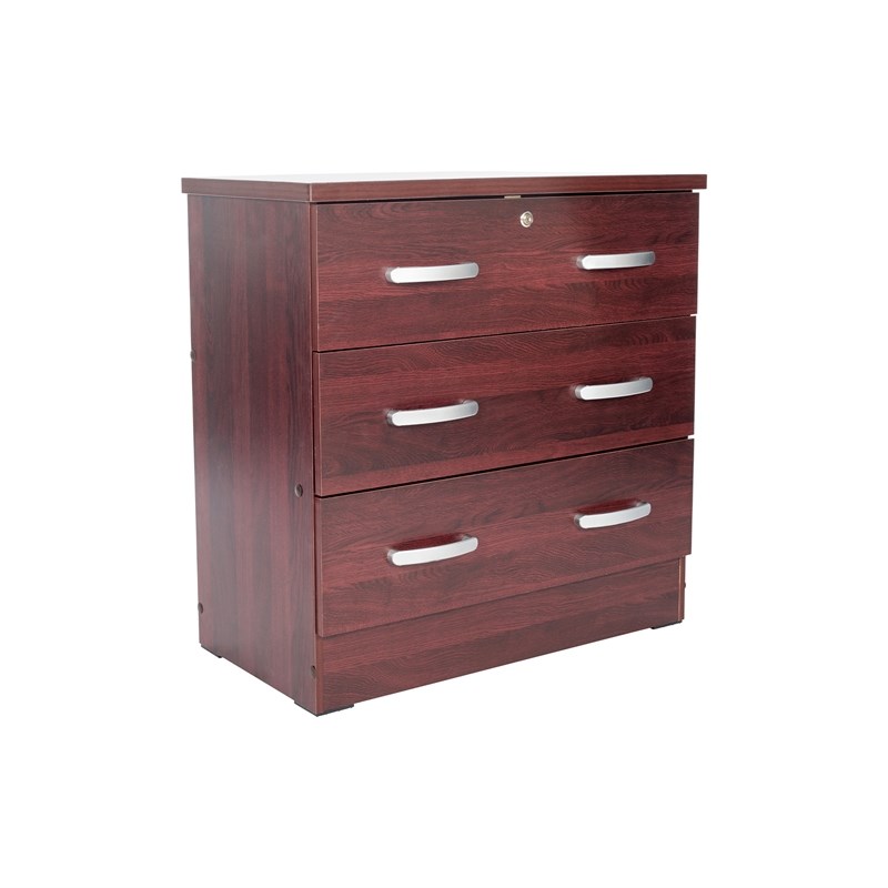 Better Home Products Cindy Wooden 3 Drawer Chest Bedroom Dresser in Mahogany