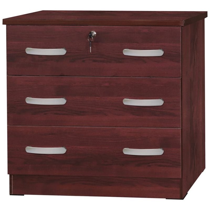 Better Home Products Cindy Wooden 3 Drawer Chest Bedroom Dresser in Mahogany