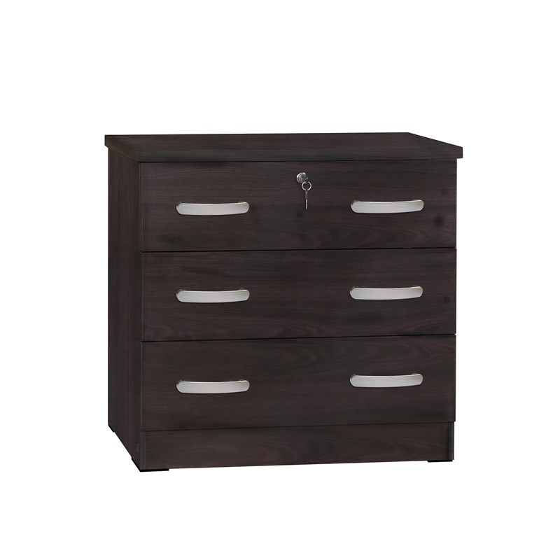 Better Home Products Cindy Wooden 3 Drawer Chest Bedroom Dresser in Tobacco