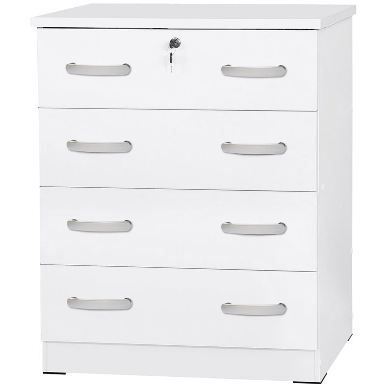 Better Home Products Cindy 4 Drawer Chest Wooden Dresser with Lock in White