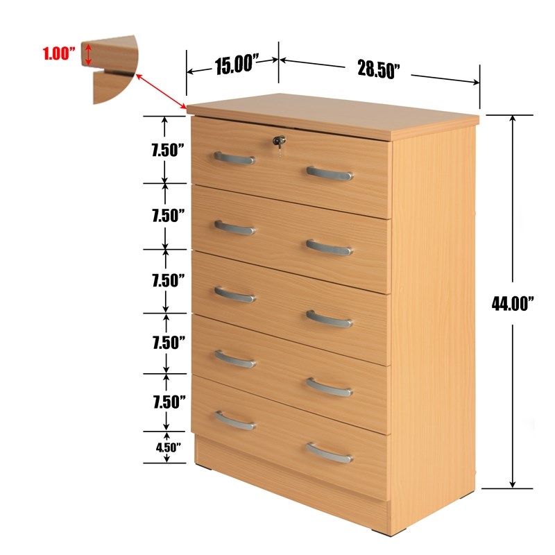 5 Drawer Chest Wooden Dresser, Dresser With Lock