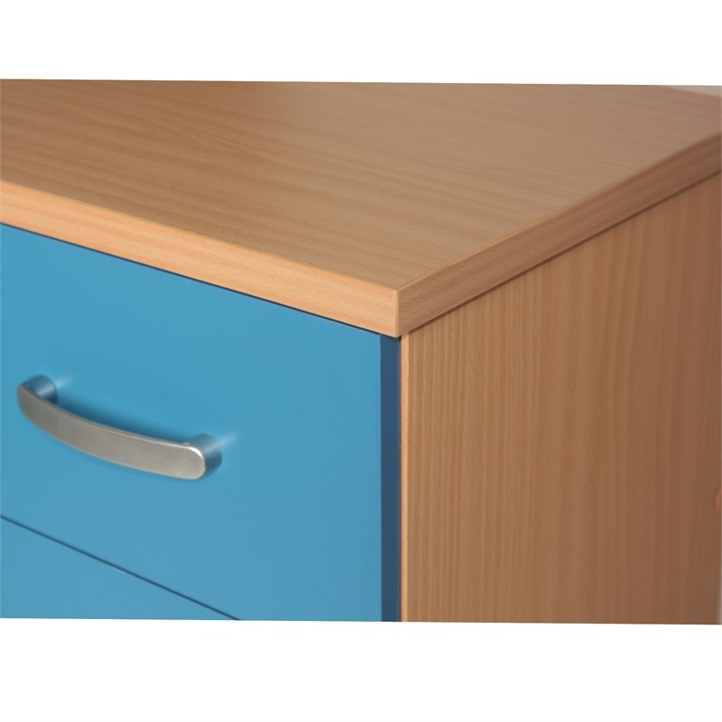 Better Home Products Cindy 5 Drawer Chest Wooden Dresser with Lock in Blue