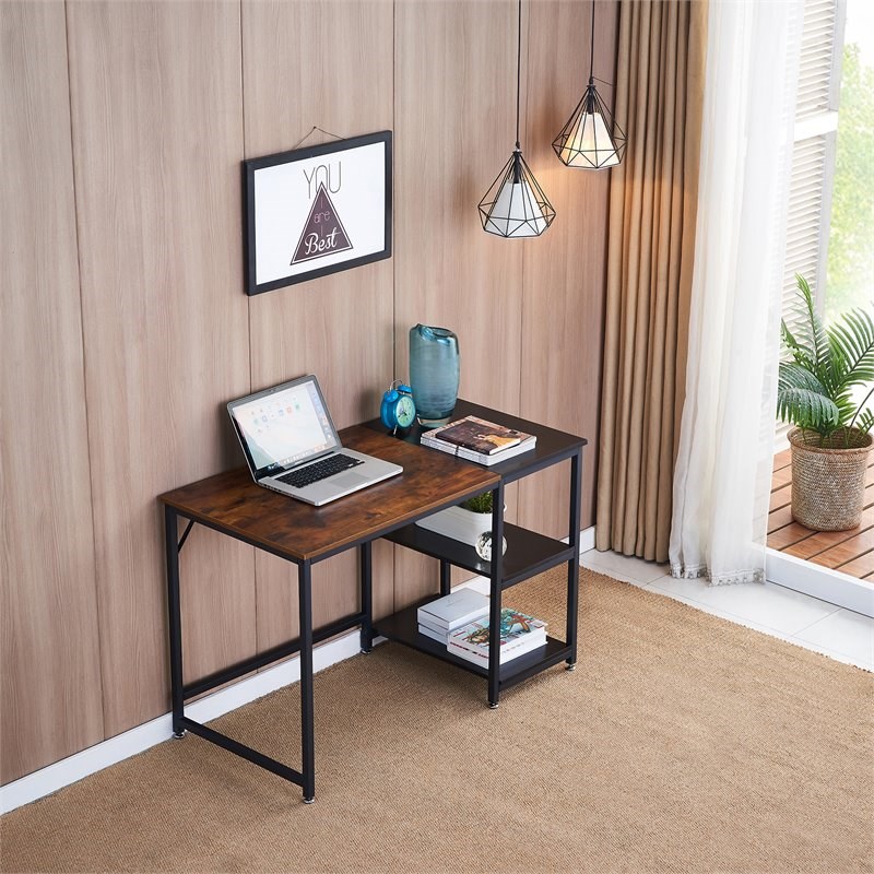 Better Home Products Howdy Home Office 47 Inch Computer Desk with Shelves Brown