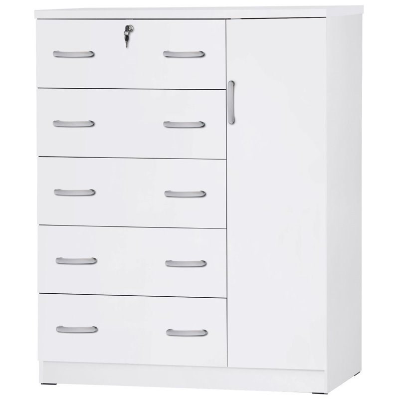 Better Home Products JCF Sofie 5 Drawer Wooden Tall Chest Wardrobe in White