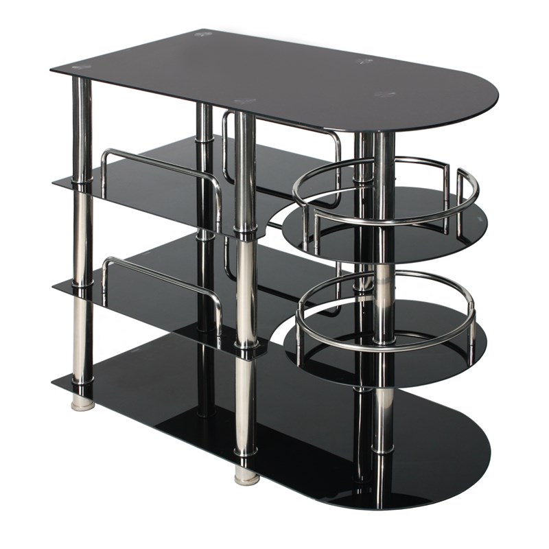 Better Home Products Bourbon Liquor Bar Tempered Glass Rack Table in Black